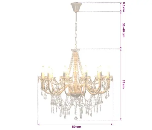 Lustra Ar Pērlītēm, Balta, 12 X E14 Spuldzes Vidaxl