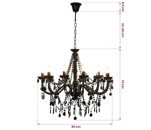 Lustra Ar Pērlītēm, Melna, 12 X E14 Spuldzes Vidaxl
