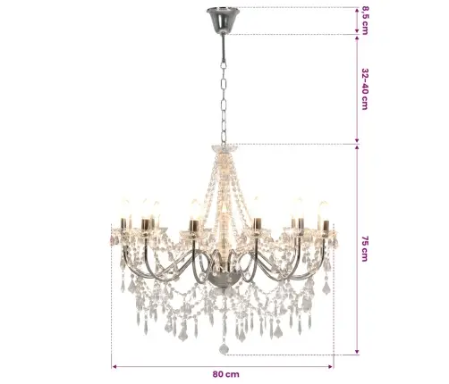 Lustra Ar Pērlītēm, Sudraba Krāsā, 12 X E14 Spuldzes Vidaxl