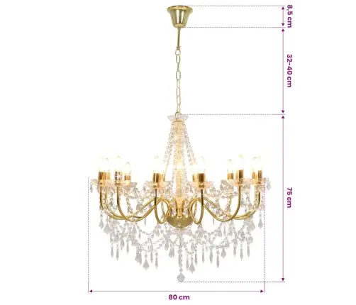 Lustra Ar Pērlītēm, Zelta Krāsā, 12 X E14 Spuldzes Vidaxl