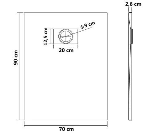 Dušas Pamatne, 90X70 Cm, Smc, Balta Vidaxl