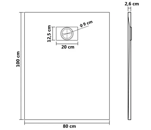 Dušas Pamatne, 100X80 Cm, Smc, Melna Vidaxl