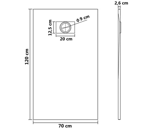 Dušas Pamatne, 120X70 Cm, Smc, Melna Vidaxl