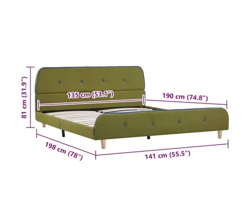 Gultas Rāmis Bez Matrača, Zaļš, Audums, 135X190 Cm Vidaxl