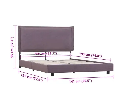 Gultas Rāmis Bez Matrača Taupe Audums 135X190 Cm Vidaxl