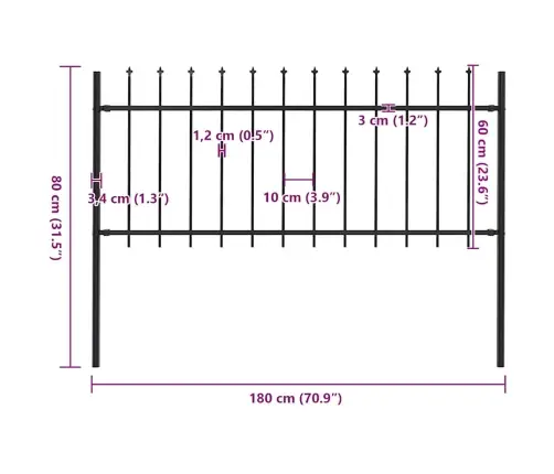 Dārza Žogs Ar Šķēpu Galiem, Tērauds, 181X80 Cm, Melns Vidaxl
