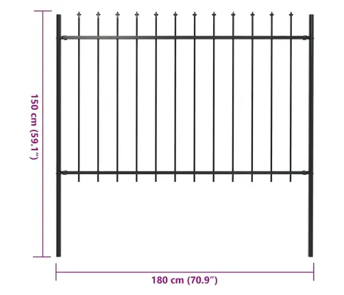 Dārza Žogs Ar Šķēpu Galiem, Tērauds, 181 Cm, Melns Vidaxl