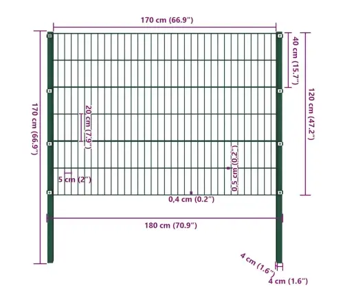 Tvoros Plokštė Su Stulpais, Geležinė, 176,5X120 cm Žalia Tvoros Plokštė Su Stulpais, Geležinė, 176,5X120 cm Žalia