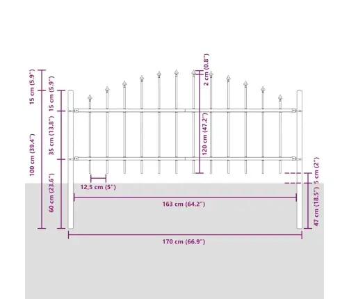 Dārza Žogs Ar Pīķiem Augšpusē, Tērauds, (0,5-0,75)X1,7 M, Melns Vidaxl
