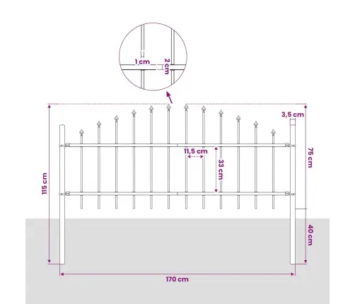 Dārza Žogs Ar Pīķiem Augšpusē, Tērauds, (0,5-0,75)X1,7 M, Melns Vidaxl