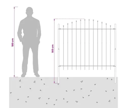 Dārza Žogs Ar Šķēpu Galiem, Tērauds, 181 Cm, Melns Vidaxl