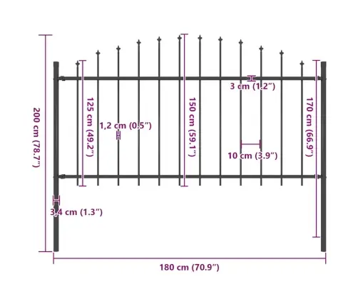 Dārza Žogs Ar Šķēpu Galiem, Tērauds, 181X150 Cm, Melns Vidaxl