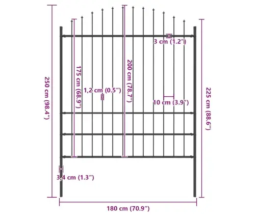 Dārza Žogs Ar Šķēpu Galiem, Tērauds, 181X200 Cm, Melns Vidaxl