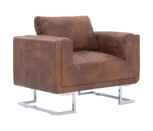 Atpūtas Krēsls, Kuba Forma, Brūna Mākslīgā Zamšāda Vidaxl