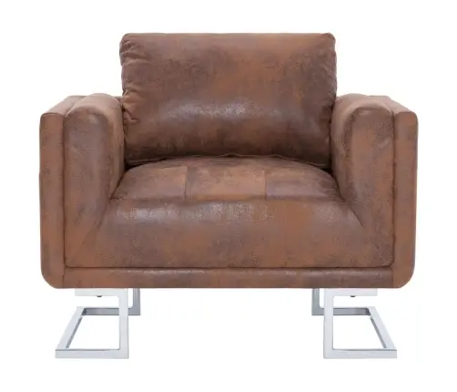 Atpūtas Krēsls, Kuba Forma, Brūna Mākslīgā Zamšāda Vidaxl