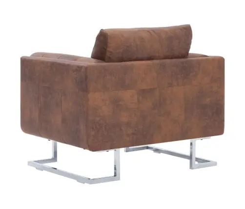 Atpūtas Krēsls, Kuba Forma, Brūna Mākslīgā Zamšāda Vidaxl