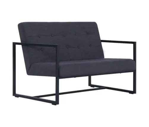 Dīvāns Ar Roku Balstiem, Divvietīgs, Tērauds, Tumšpelēks Audums Vidaxl