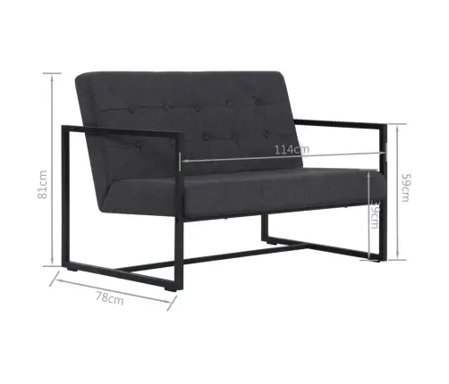 Dīvāns Ar Roku Balstiem, Divvietīgs, Tērauds, Tumšpelēks Audums Vidaxl