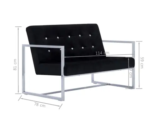 2-Kohaline Käetugedega Diivan, Must, Kroom Ja Samet