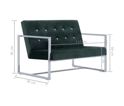 2-Kohaline Käetugedega Diivan, Tumeroheline, Kroom Ja Samet
