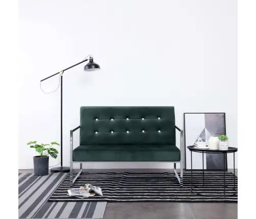 2-Kohaline Käetugedega Diivan, Tumeroheline, Kroom Ja Samet