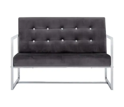 Divvietīgs Dīvāns Ar Roku Balstiem, Hroms, Tumši Pelēks Samts Vidaxl