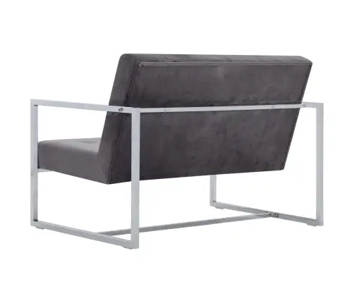 Divvietīgs Dīvāns Ar Roku Balstiem, Hroms, Tumši Pelēks Samts Vidaxl