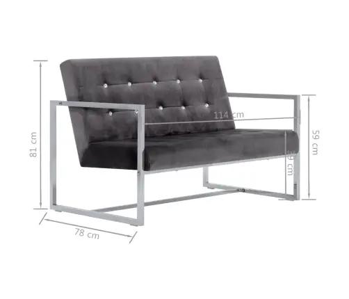 Divvietīgs Dīvāns Ar Roku Balstiem, Hroms, Tumši Pelēks Samts Vidaxl