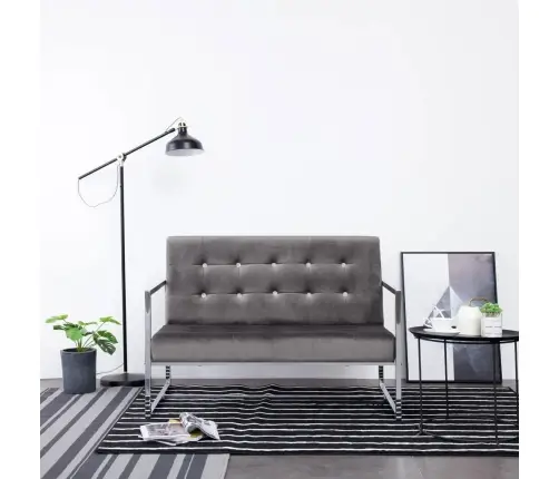 Divvietīgs Dīvāns Ar Roku Balstiem, Hroms, Tumši Pelēks Samts Vidaxl