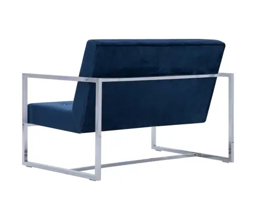 Divvietīgs Dīvāns Ar Roku Balstiem, Hroms, Zils Samts Vidaxl