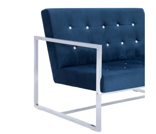 Divvietīgs Dīvāns Ar Roku Balstiem, Hroms, Zils Samts Vidaxl