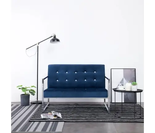Divvietīgs Dīvāns Ar Roku Balstiem, Hroms, Zils Samts Vidaxl