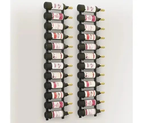 Seinale Kinnitatavad Veiniriiulid 12 Pudelile, 2 Tk, Must Raud