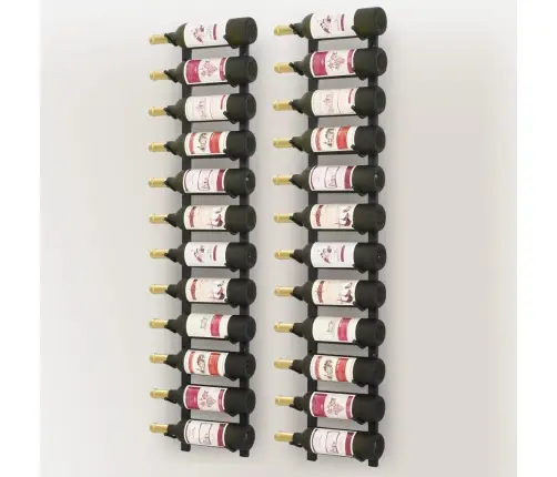 Seinale Kinnitatavad Veiniriiulid 12 Pudelile, 2 Tk, Must Raud