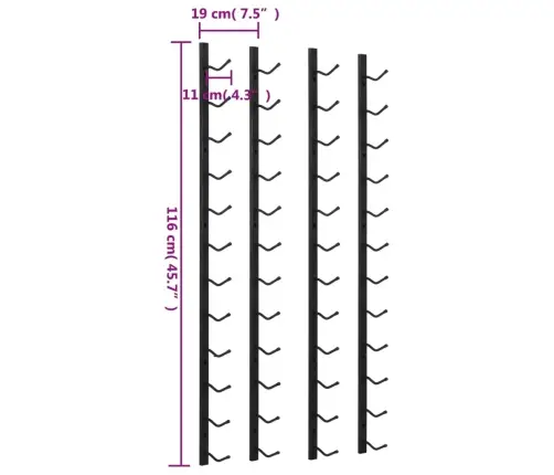 Seinale Kinnitatavad Veiniriiulid 12 Pudelile, 2 Tk, Must Raud