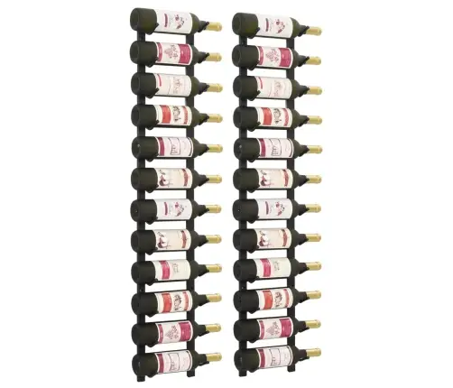 Seinale Kinnitatavad Veiniriiulid 12 Pudelile, 2 Tk, Must Raud