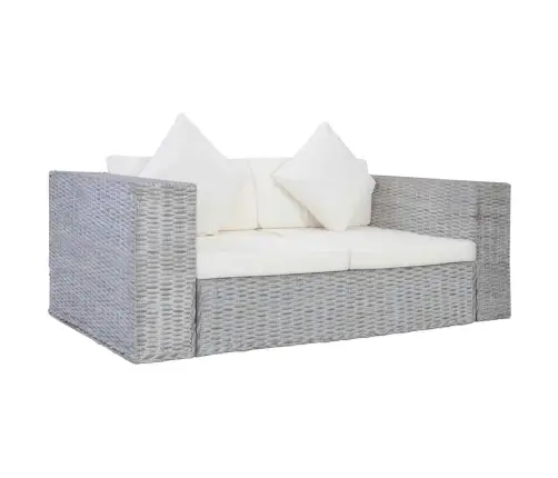 Divvietīgs Dīvāns Ar Matračiem, Pelēka Dabīgā Rotangpalma Vidaxl