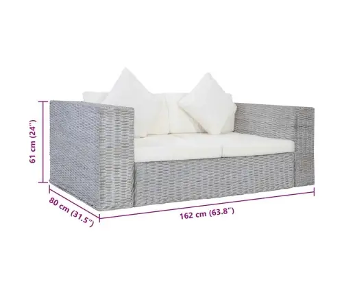 Divvietīgs Dīvāns Ar Matračiem, Pelēka Dabīgā Rotangpalma Vidaxl