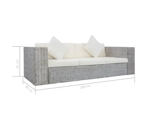 Trīsvietīgs Dīvāns Ar Matračiem, Pelēka Dabīgā Rotangpalma Vidaxl