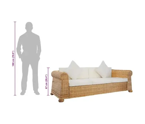 Trīsvietīgs Dīvāns Ar Matračiem, Dabīga Rotangpalma Vidaxl