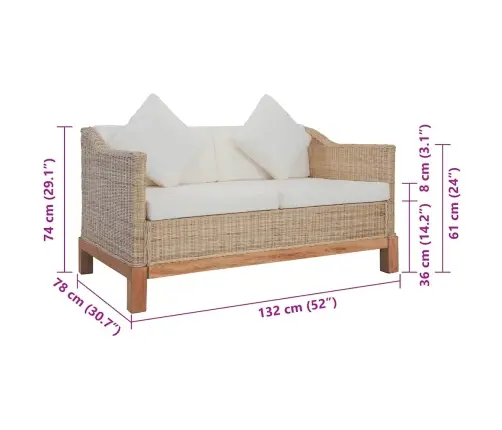 Divvietīgs Dīvāns Ar Matračiem, Dabīga Rotangpalma Vidaxl