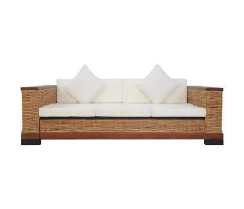 Trīsvietīgs Dīvāns Ar Matračiem, Dabīga Rotangpalma, Brūns Vidaxl