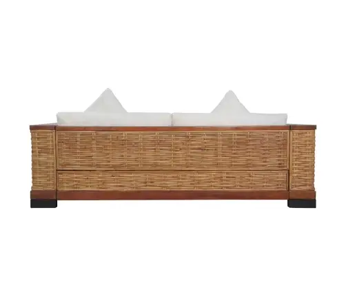 Trīsvietīgs Dīvāns Ar Matračiem, Dabīga Rotangpalma, Brūns Vidaxl