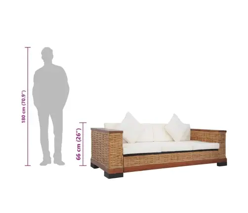 Trīsvietīgs Dīvāns Ar Matračiem, Dabīga Rotangpalma, Brūns Vidaxl