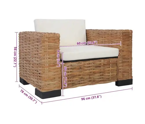 Atpūtas Krēsls Ar Matračiem, Dabīga Rotangpalma Vidaxl