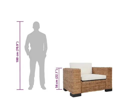 Atpūtas Krēsls Ar Matračiem, Dabīga Rotangpalma Vidaxl