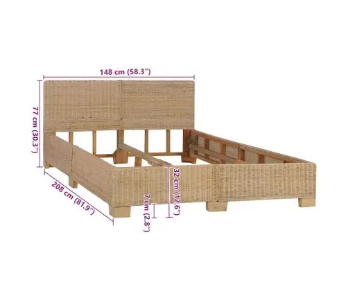 Käsitsi Põimitud Voodiraam Ehtne Rotang 140 X 200 Cm