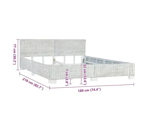 Gultas Rāmis, Pelēka Dabīgā Rotangpalma, 180X200 Cm Vidaxl
