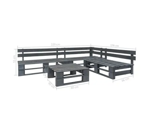 Sodo Poilsio Baldų Komplektas, 4 Dalių, Pilkas, Mediena