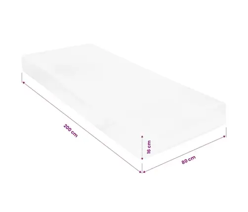 Matracis Ar 7 Zonām, 80X200 Cm, Pu Putas, 16 Cm, H2, H3 Vidaxl